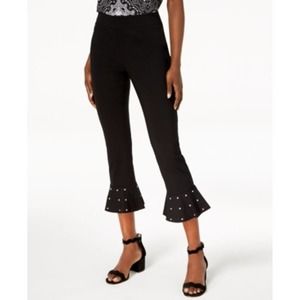 INC Mid Rise Studded Ruffle Hem Crop Pants Black